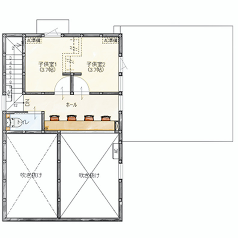 平屋＋ロフトの間取り（間取り図ロフト）