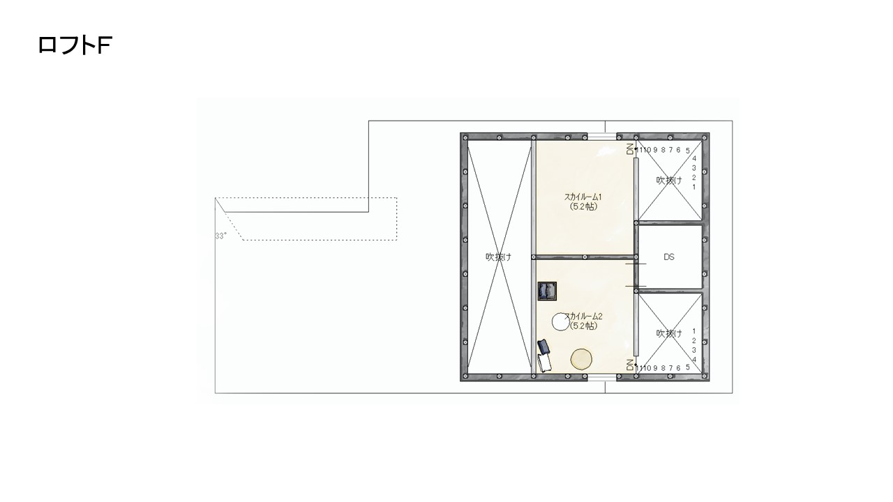 ロフトのスカイルームがおしゃれな2階建て間取り（間取り図）